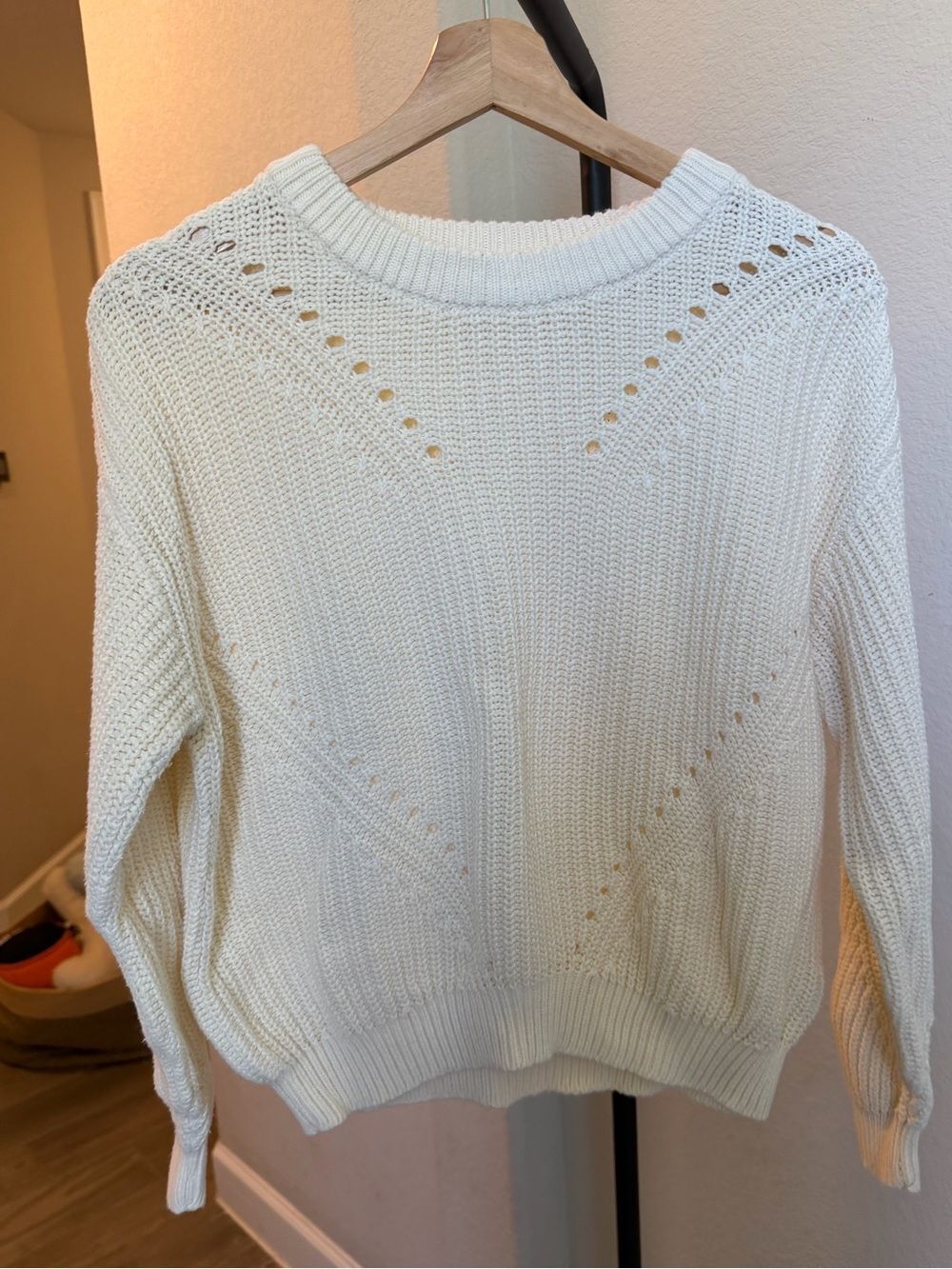 Marine Layer Ramona Pointelle Cotton Crewneck Sweater Womens M Ivory Open Knit